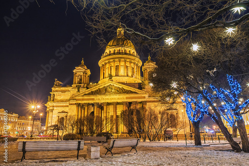 St. Isaac's Cathedral in St. Petersburg in the Christmas illumin photo