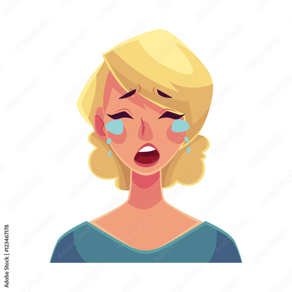 Cartoon Blonde Girl Crying 