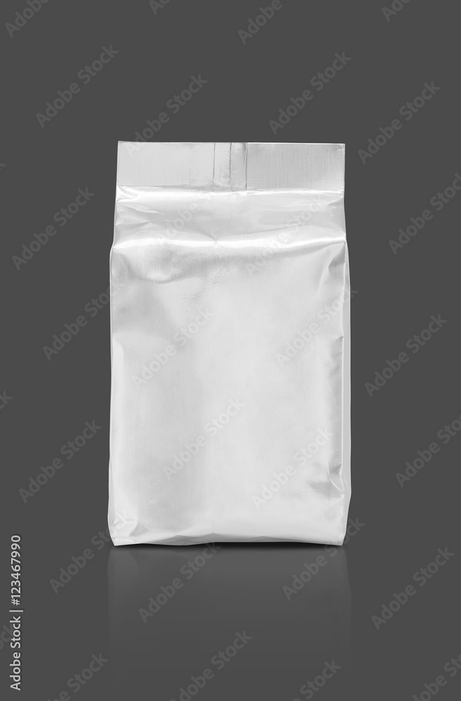 blank packaging foil pouch isolated on gray background