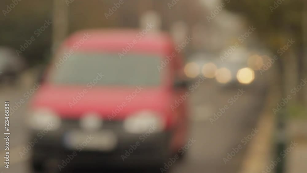 Autumn In The City, Busy Street With Cars Coming, Unfocused Shot