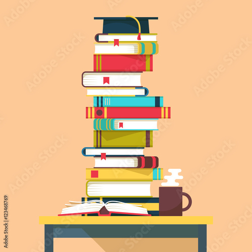 Pile or tower, stack of books for school education