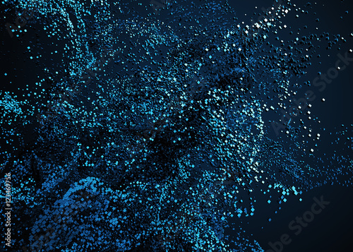 Fototapeta Naklejka Na Ścianę i Meble -  Abstract 3d rendering of chaotic particles. Flying cubes in empty space. Dynamic shape. Futuristic background. Poster design.