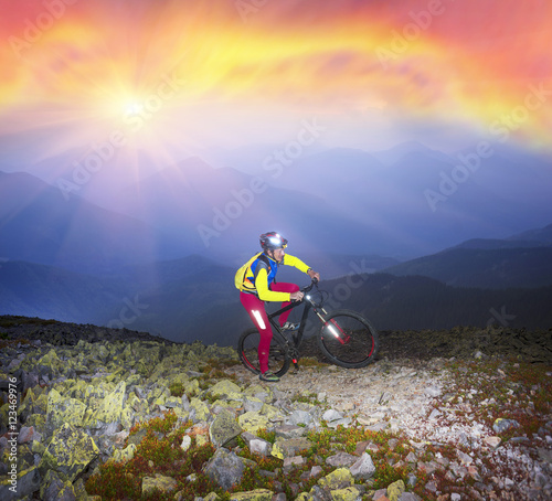 cyclist in the autumn mountains