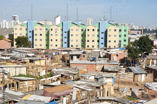 Slum and building popular in Sao Paulo. Illegal and fragile constructions near
housing financed by the government for the poorest people.