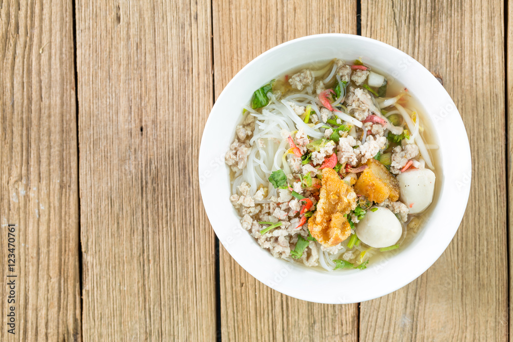 Thin rice noodles with sliced Pork in broth, Thai noodle Thin rice noodles with sliced Pork in broth, Thai noodle