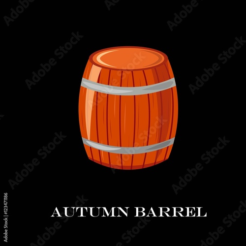 Wooden barrel vector illustration. Autumn time.Black background.