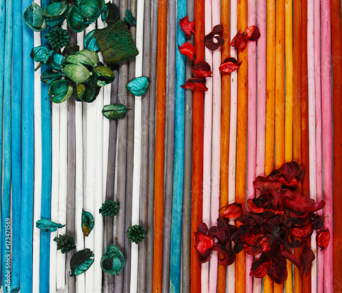 scented potpourri  on colored wooden chopsticks