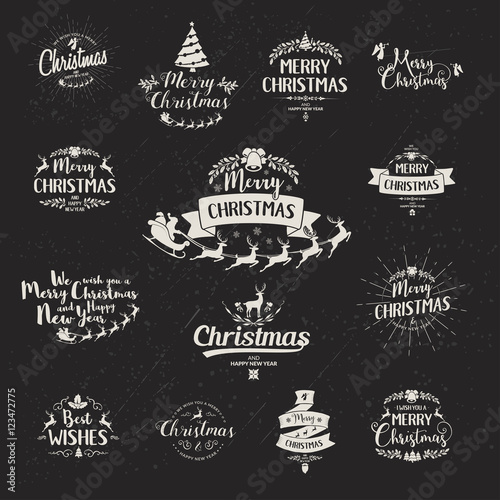 Merry Christmas lettering typography. Handwriting text design wi