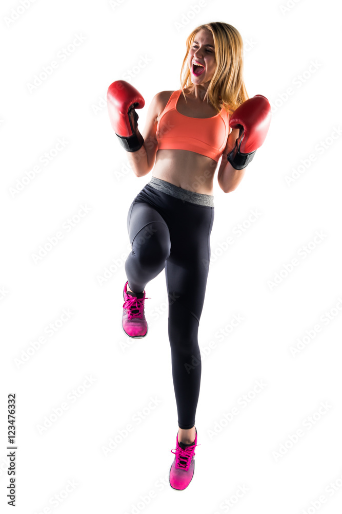 Lucky girl with boxing gloves