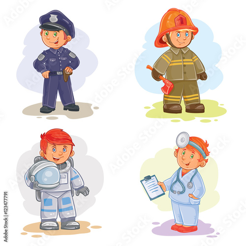 Set vector icons of small children different professions