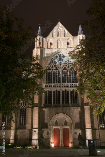 night picture of church  in Brugge, Belgium