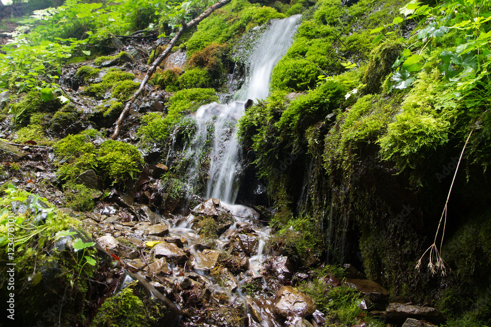 beautiful view of a waterfall in the mountains