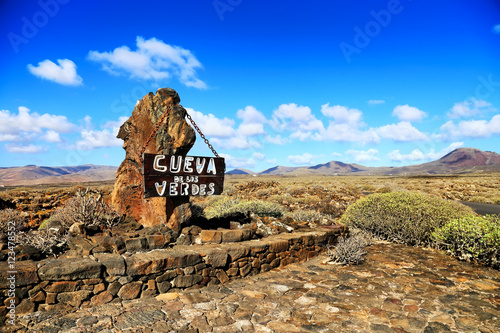 Entrance sign in front of Cueva de los Verdes, Lanzarote. photo