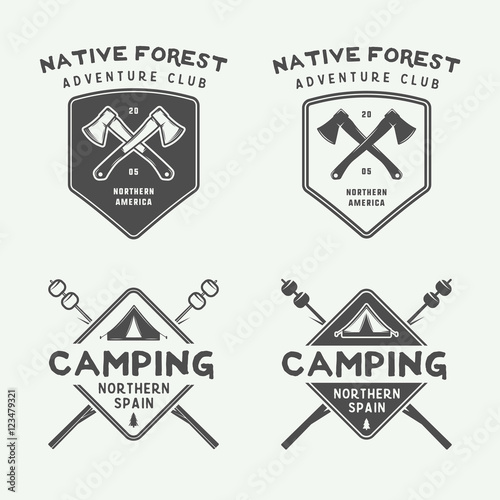 Set of vintage camping outdoor and adventure logos, badges