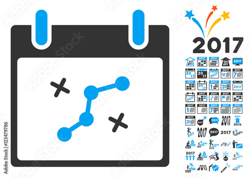 Path Points Calendar Day icon with bonus calendar and time management pictograph collection. Vector illustration style is flat iconic symbols, blue and gray colors, white background.