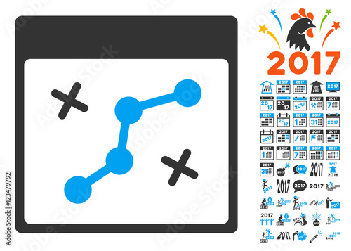 Path Points Calendar Page icon with bonus calendar and time management images. Vector illustration style is flat iconic symbols, blue and gray colors, white background.