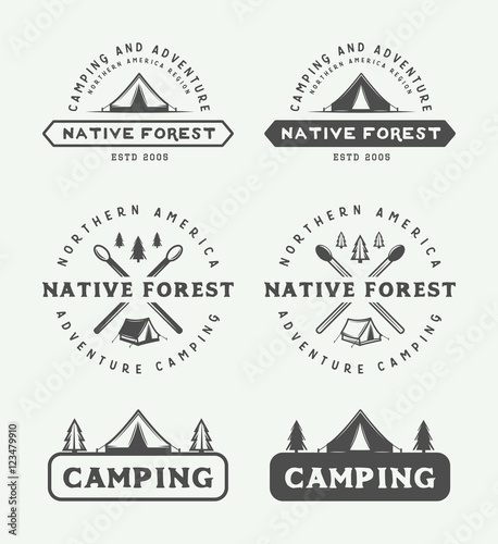 Set of vintage camping outdoor and adventure logos  badges
