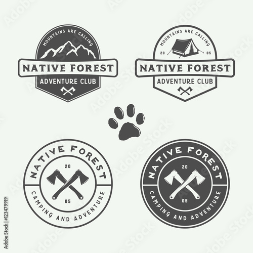 Set of vintage camping outdoor and adventure logos, badges