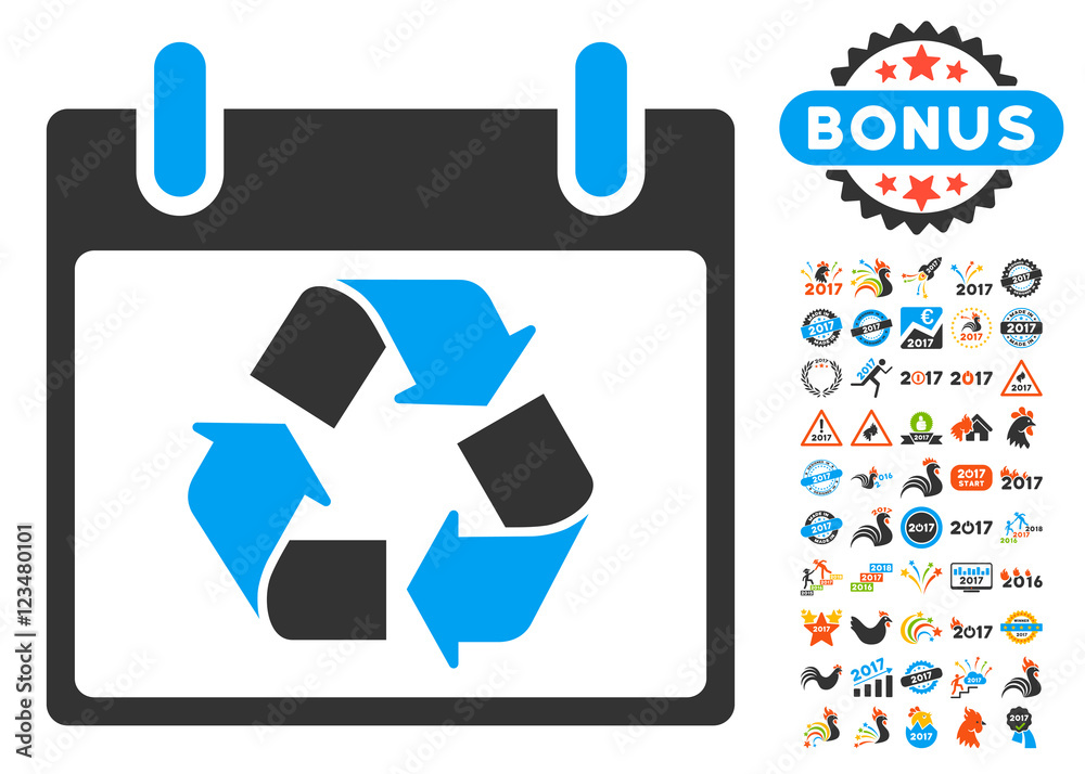 Φωτογραφία Recycle Calendar Day pictograph with bonus calendar and time management symbols