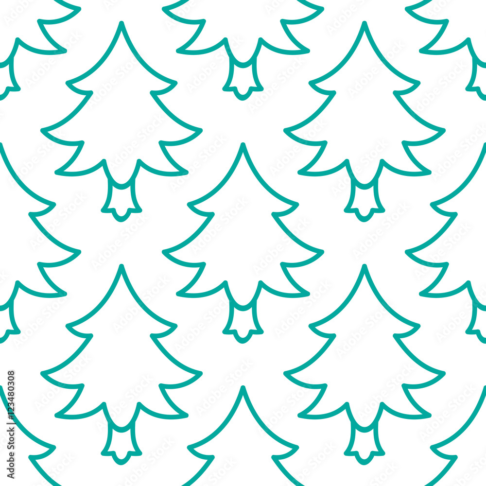 Doodle Christmas tree seamless pattern. Vector hand drawn design element for greeting card, fabric, wrapping paper. Green line tileable background on white