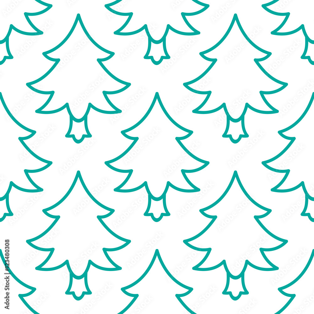 Doodle Christmas tree seamless pattern. Vector hand drawn design element for greeting card, fabric, wrapping paper. Green line tileable background on white Doodle Christmas tree seamless pattern. Vector hand drawn design element for greeting card, fabric, wrapping paper. Green line tileable background on white