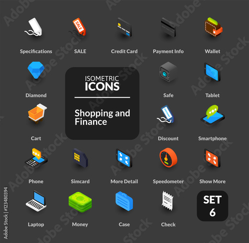 Color icons set in flat isometric illustration style, vector collection