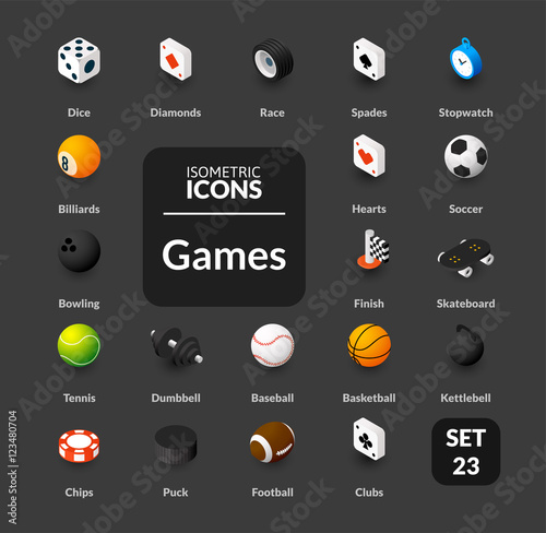 Color icons set in flat isometric illustration style, vector collection