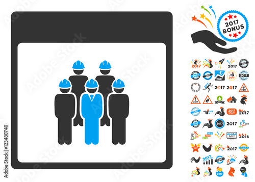 Staff Calendar Page icon with bonus calendar and time management icon set. Vector illustration style is flat iconic symbols, blue and gray colors, white background.