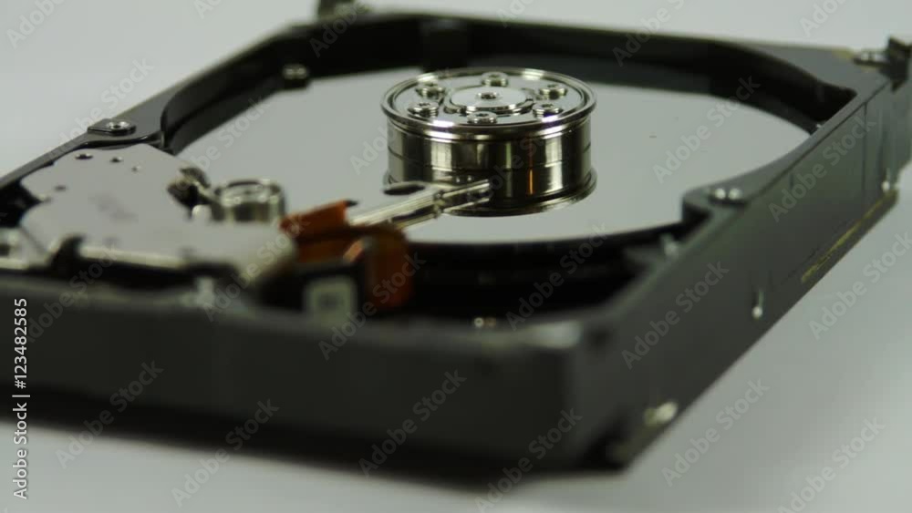 Opened Hard Drive Isolated On White, Media, Technology, Pan Opened Hard Drive Isolated On White, Media, Technology, Pan