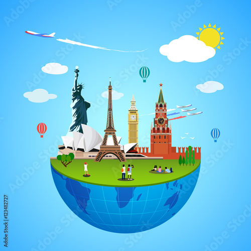World landmarks concept. Vector illustration for travel design.