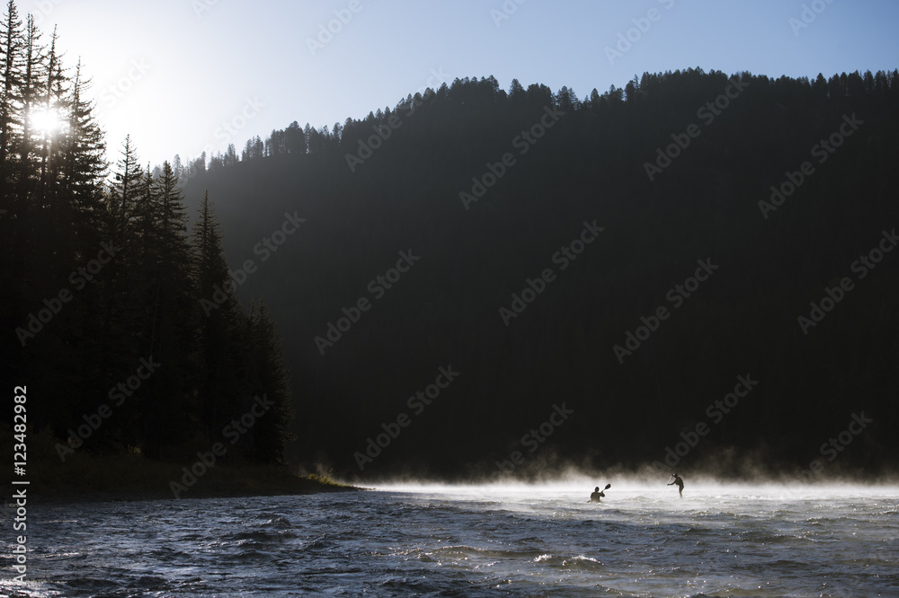 Couple kayaking, Jackson Hole, Snake River, Wyoming, United States of