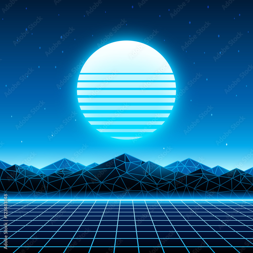 Retro futuristic background 1980s style. Digital landscape Stock Vector ...