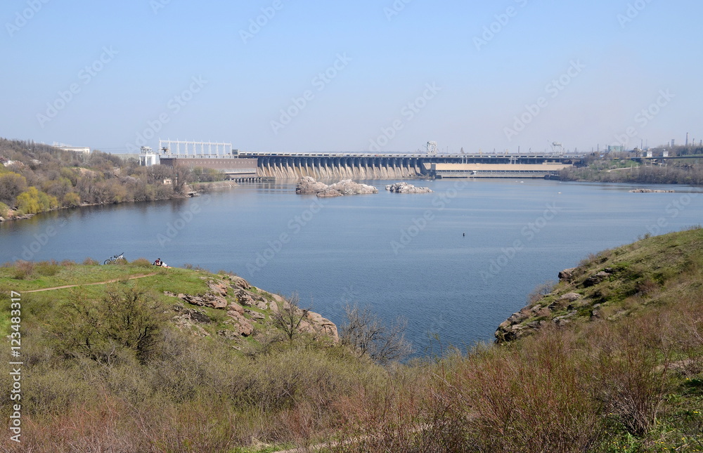 View of the Dnieper Hydroelectric Station from Khortytsia island