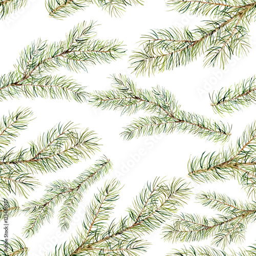 Watercolor fir seamless pattern. Christmas tree ornament for design  print or background