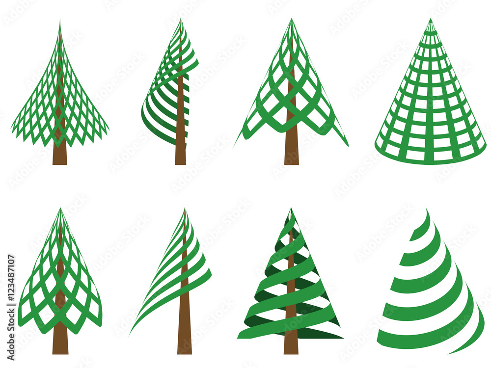 Obraz premium set of abstract conifers, christmas trees collection, isolated on white background
