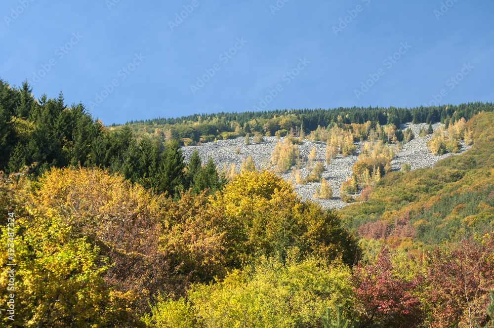 Autumn mountain landscape in sunny day as natural background
