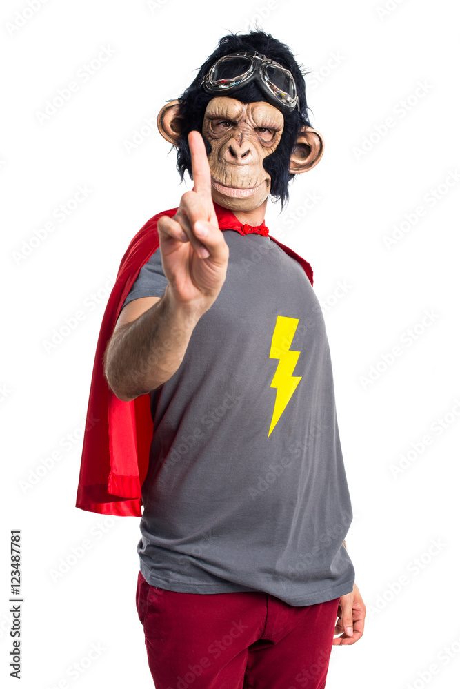 Superhero monkey man counting one Superhero monkey man counting one