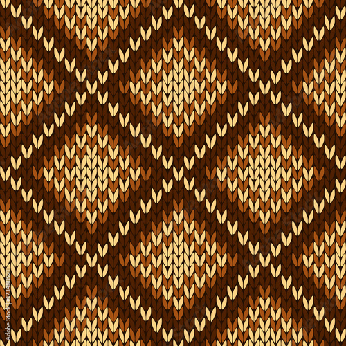 Knitting seamless ornate pattern in various hues of brown