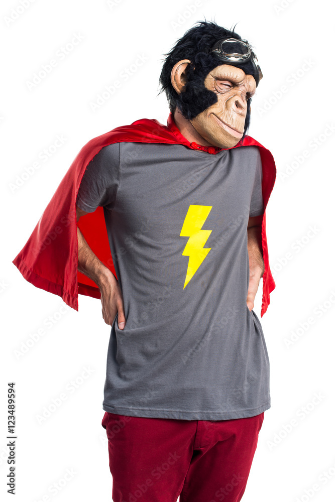 Superhero monkey man with shoulder pain Superhero monkey man with shoulder pain