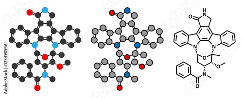 Midostaurin cancer drug molecule (protein kinase inhibitor). 