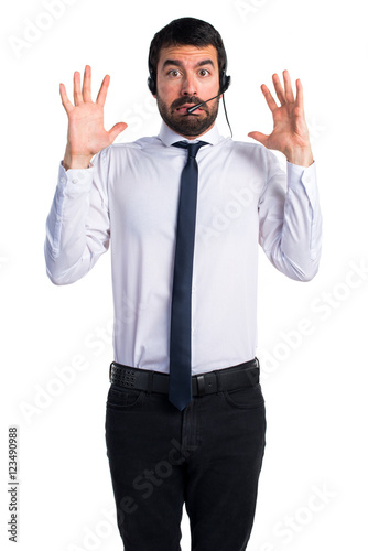 Frustrated Young man with a headset