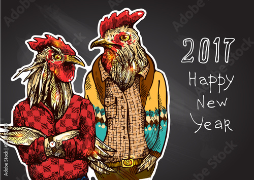 Cock in hipster costume.