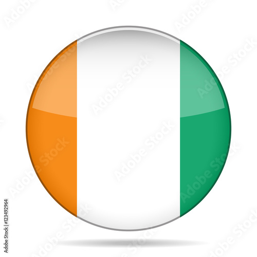 Flag of Ivory Coast. Shiny round button.