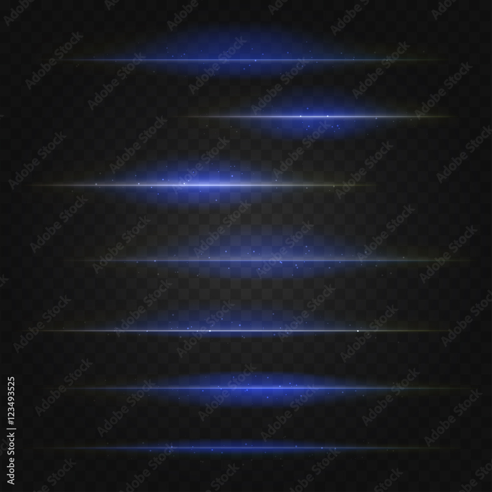 set of vector dark blue lens flares on transparent background