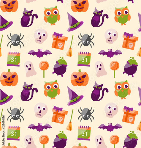Wallpaper Mural Halloween Seamless Pattern with Colorful Flat Icons Torontodigital.ca