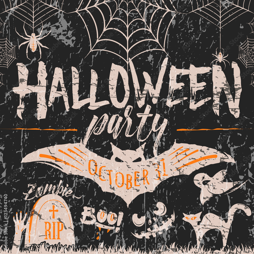 Obraz premium Vector illustration of retro invitation to halloween party