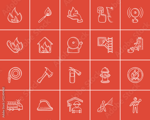 Fire sketch icon set.