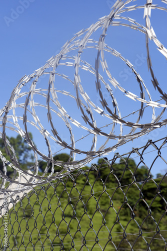 фотографія Detail of electric fence with concertina wire
