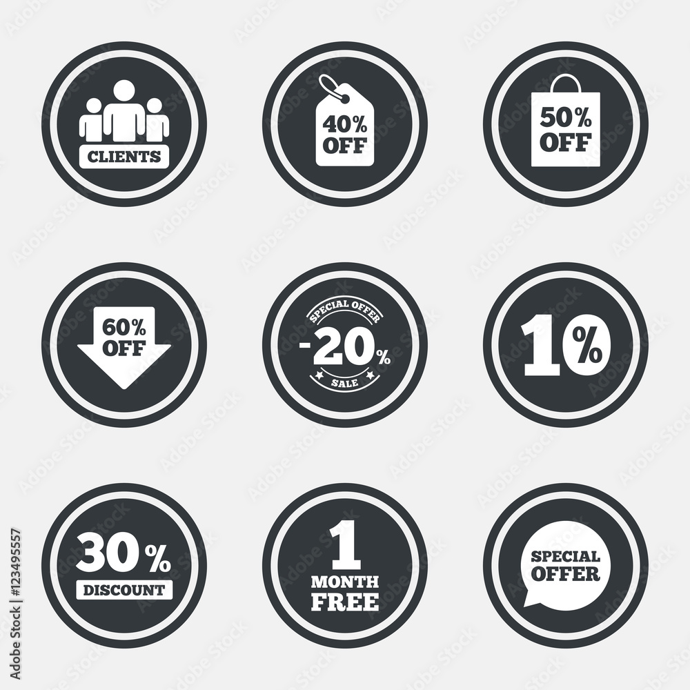 Sale discounts icon. Shopping, deal signs.