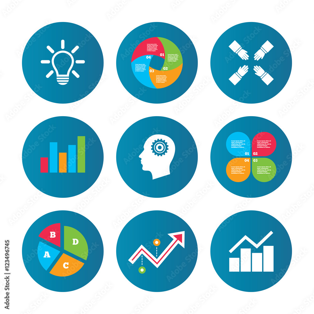 Lamp idea. Graph chart diagram. Head with gear.